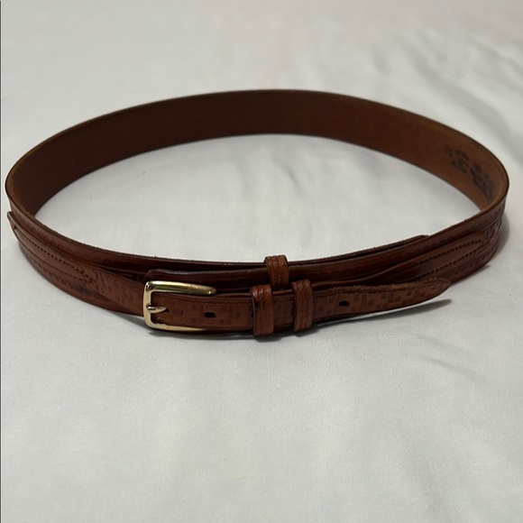 Tooled Leather Frontier Belt with Double Closure - Picture 1 of 10